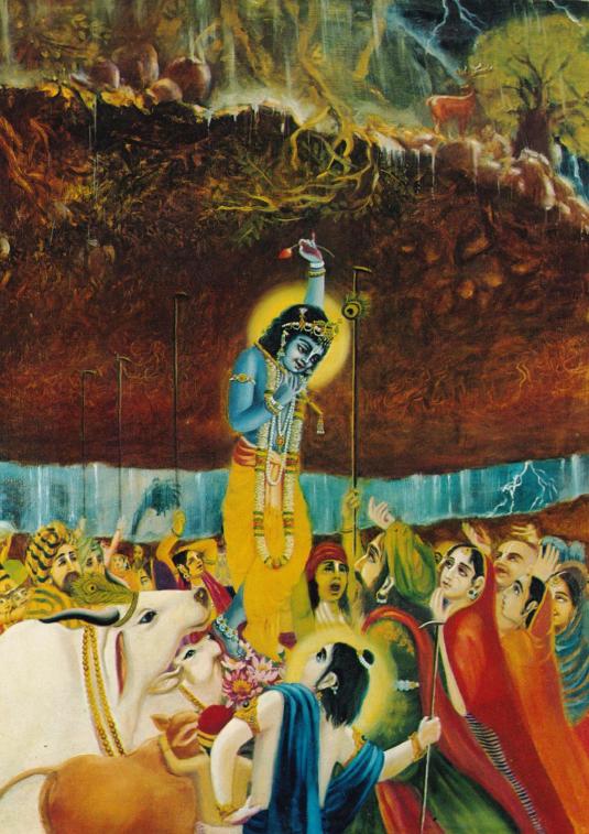 Krsna lifting govardhan hill1