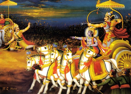 Krsna and Arjuna  on the Battlefield of Kurushetra